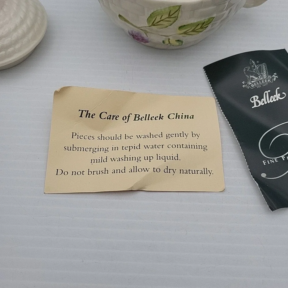 Belleek Teapot Tea for One‎ w/Stackable Cup Basket Weave Fruits of the Forest